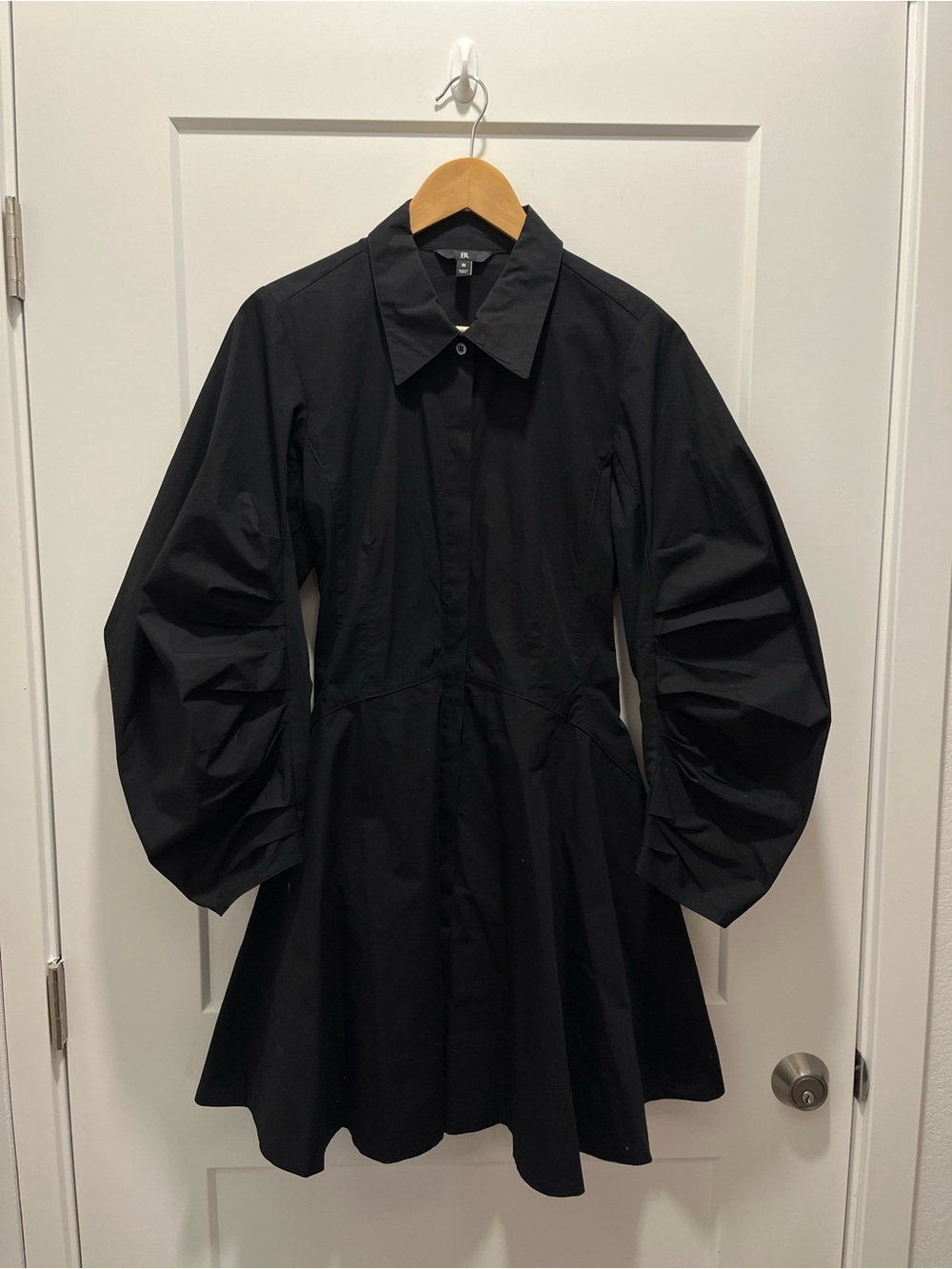 Banana Republic Black Midi Shirt Dress with Balloon Sleeves